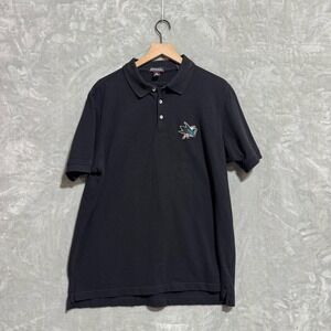 San Jose Sharks Men's Large Antigua Polo Shirt Black Short Sleeve Logo Oversized